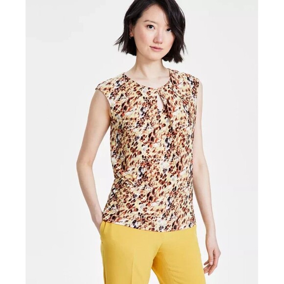 Kasper Women's Pleated-Neck Printed Crewneck Sleeveless Top XS - Picture 1 of 5